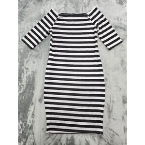 Finejo Striped Off Shoulder Square Neck Striped Bodycon Dress XL Black White